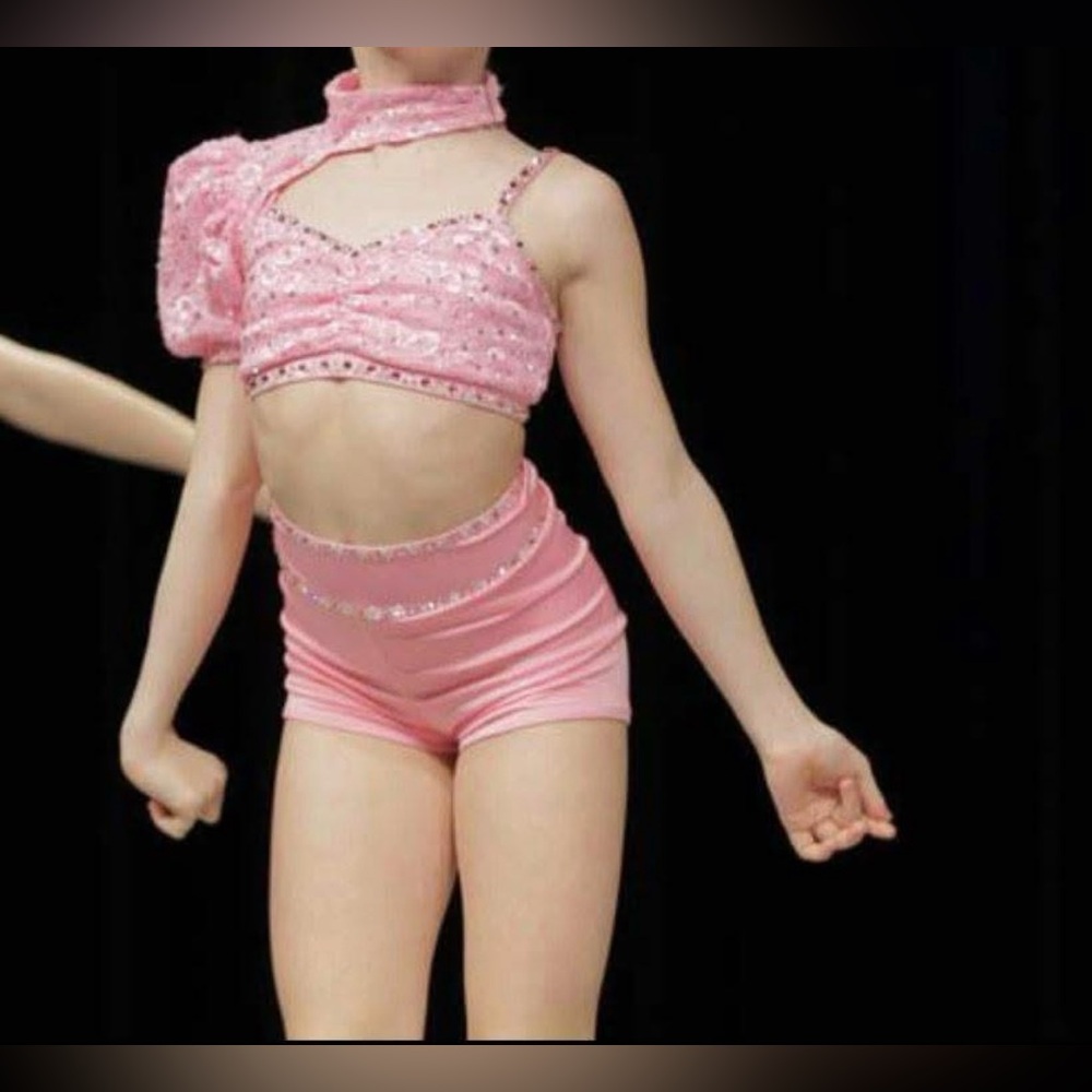 Glamorous pink lace 3 piece dance costume set Child size 10 The Line Up